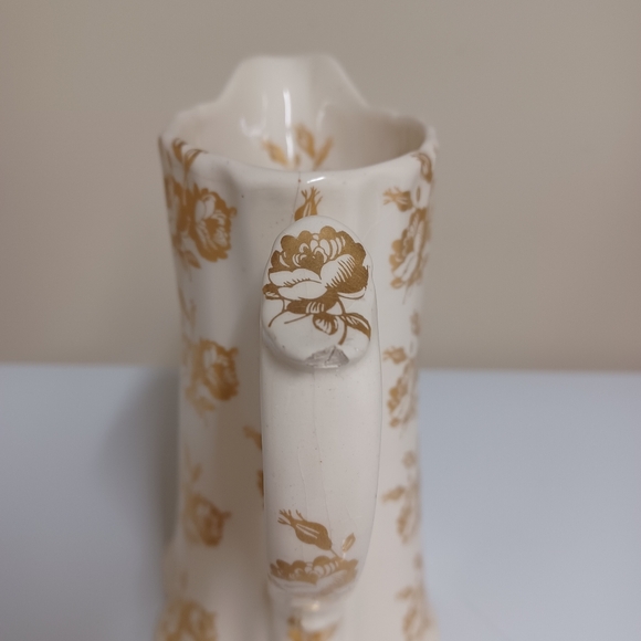 Vintage Porcelain Pitcher Gold Rare Victorian Floral Design Antique Cottagecore - Picture 7 of 9